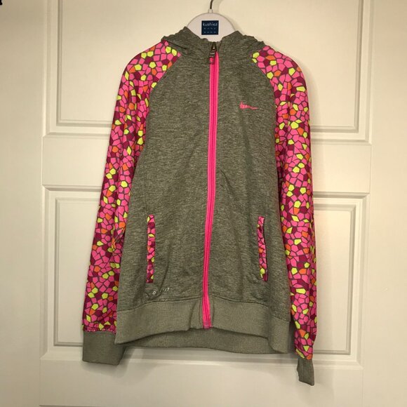 Nike Dri-Fit Lightweight Full Zip Jacket Girls Size 6 Gray, Pink Zipper Pockets - Picture 2 of 13